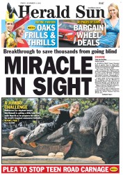 Herald Sun (Australia) Newspaper Front Page for 9 November 2012