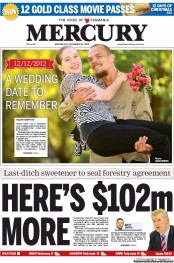 Hobart Mercury (Australia) Newspaper Front Page for 12 December 2012