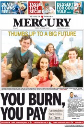 Hobart Mercury (Australia) Newspaper Front Page for 18 December 2012