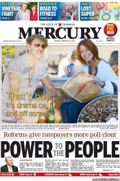 Hobart Mercury (Australia) Newspaper Front Page for 18 February 2013