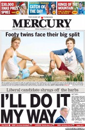 Hobart Mercury (Australia) Newspaper Front Page for 19 November 2013