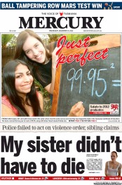 Hobart Mercury (Australia) Newspaper Front Page for 19 December 2012