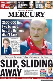 Hobart Mercury (Australia) Newspaper Front Page for 20 February 2013