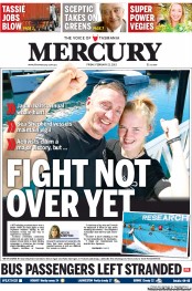 Hobart Mercury (Australia) Newspaper Front Page for 22 February 2013