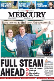 Hobart Mercury (Australia) Newspaper Front Page for 25 February 2013