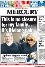 Hobart Mercury (Australia) Newspaper Front Page for 26 February 2013