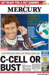 Hobart Mercury (Australia) Newspaper Front Page for 27 November 2012