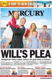 Hobart Mercury (Australia) Newspaper Front Page for 28 October 2013