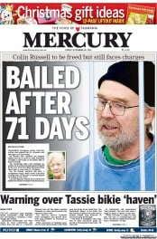 Hobart Mercury (Australia) Newspaper Front Page for 29 November 2013
