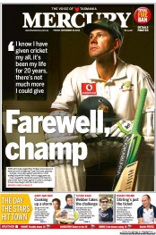 Hobart Mercury (Australia) Newspaper Front Page for 30 November 2012