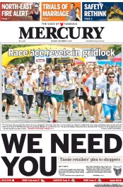 Hobart Mercury (Australia) Newspaper Front Page for 3 December 2012
