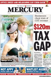 Hobart Mercury (Australia) Newspaper Front Page for 5 November 2012