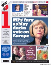 I Newspaper (UK) Newspaper Front Page for 11 November 2014