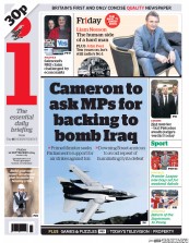 I Newspaper (UK) Newspaper Front Page for 12 September 2014