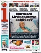 I Newspaper (UK) Newspaper Front Page for 14 December 2012