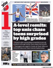 I Newspaper (UK) Newspaper Front Page for 14 August 2014