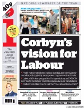 I Newspaper (UK) Newspaper Front Page for 14 August 2015