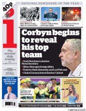 I Newspaper Newspaper Front Page (UK) for 14 September 2015