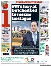 I Newspaper (UK) Newspaper Front Page for 18 January 2013