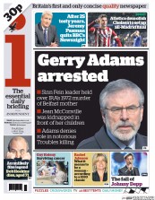 I Newspaper (UK) Newspaper Front Page for 1 May 2014