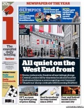 I Newspaper (UK) Newspaper Front Page for 1 August 2012