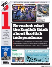 I Newspaper (UK) Newspaper Front Page for 20 August 2014