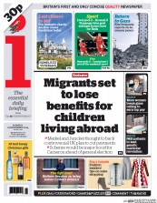I Newspaper (UK) Newspaper Front Page for 22 December 2014