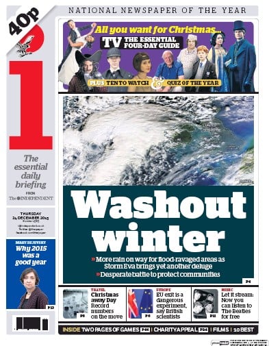 I Newspaper Newspaper Front Page (UK) for 24 December 2015