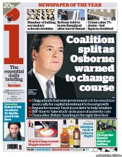 I Newspaper (UK) Newspaper Front Page for 25 January 2013