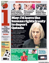 I Newspaper (UK) Newspaper Front Page for 25 April 2013