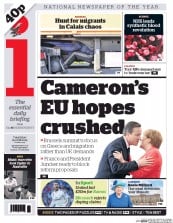 I Newspaper (UK) Newspaper Front Page for 25 June 2015