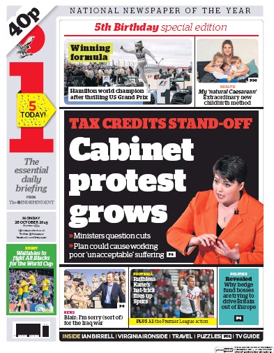I Newspaper Newspaper Front Page (UK) for 26 October 2015