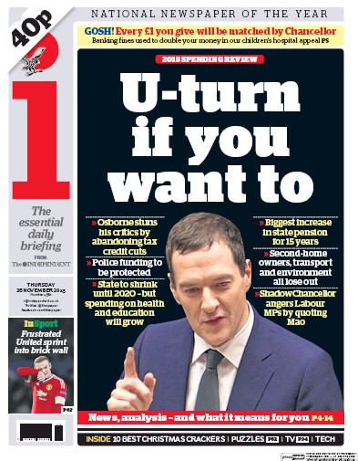 I Newspaper Newspaper Front Page (UK) for 26 November 2015