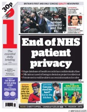 I Newspaper (UK) Newspaper Front Page for 26 January 2015