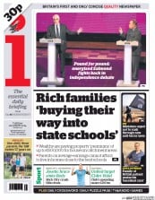 I Newspaper (UK) Newspaper Front Page for 26 August 2014