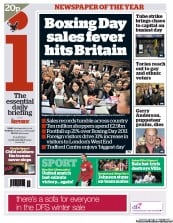 I Newspaper (UK) Newspaper Front Page for 27 December 2012