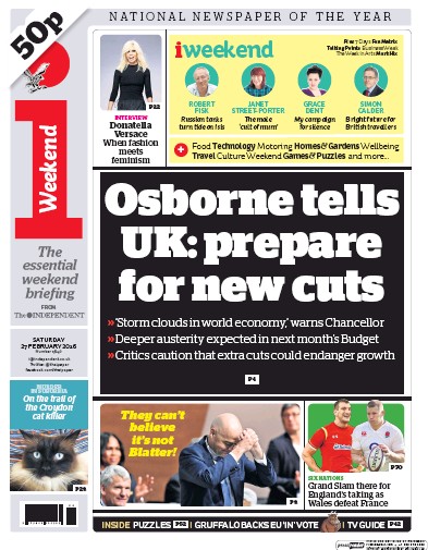 I Newspaper Newspaper Front Page (UK) for 27 February 2016