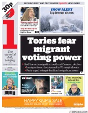 I Newspaper (UK) Newspaper Front Page for 30 January 2015