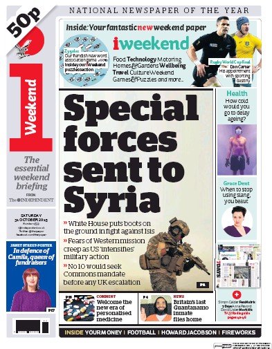 I Newspaper Newspaper Front Page (UK) for 31 October 2015