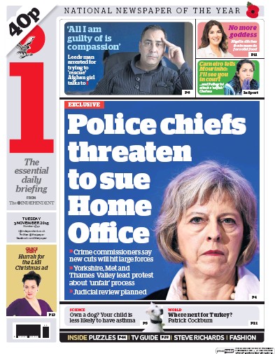 I Newspaper Newspaper Front Page (UK) for 3 November 2015