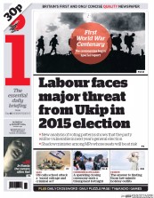 I Newspaper (UK) Newspaper Front Page for 4 August 2014