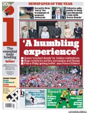 I Newspaper (UK) Newspaper Front Page for 6 June 2012