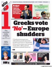 I Newspaper (UK) Newspaper Front Page for 6 July 2015