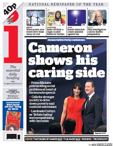 I Newspaper Newspaper Front Page (UK) for 8 October 2015
