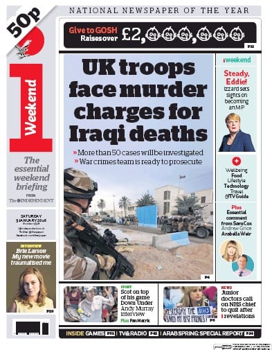 I Newspaper Newspaper Front Page (UK) for 9 January 2016