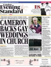 London Evening Standard Newspaper Front Page (UK) for 10 December 2012
