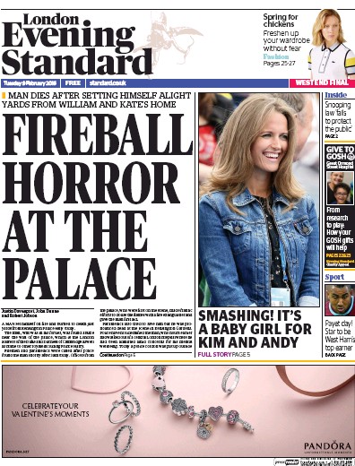 London Evening Standard Newspaper Front Page (UK) for 10 February 2016