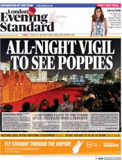 London Evening Standard Newspaper Front Page (UK) for 11 November 2014