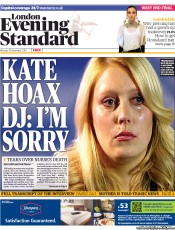 London Evening Standard (UK) Newspaper Front Page for 11 December 2012