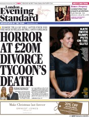 London Evening Standard (UK) Newspaper Front Page for 11 December 2014
